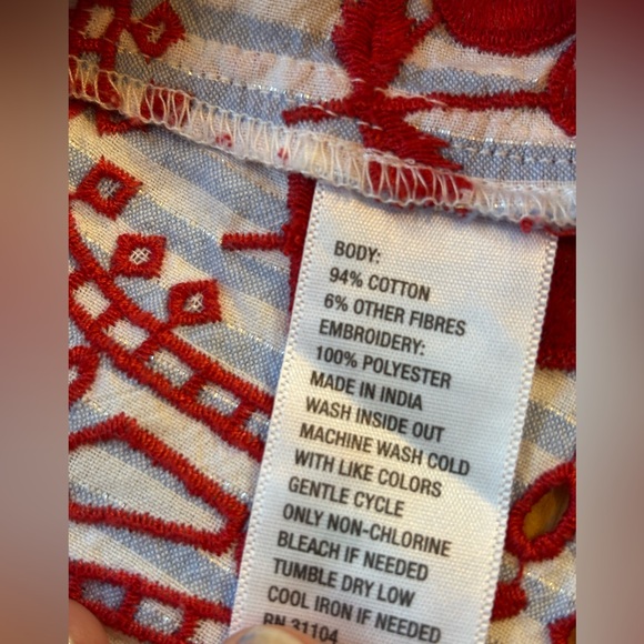 Crown & Ivy Blue and White Striped Top with Embroidered Hem - Picture 6 of 8